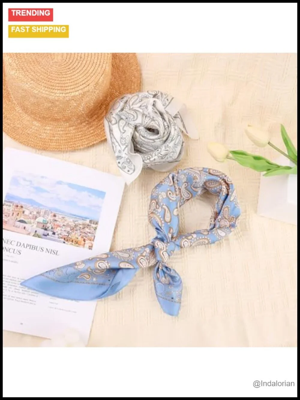 Paisley Satin Head Scarf Silk-Like Hair Scarf Vintage Bandana Large Square